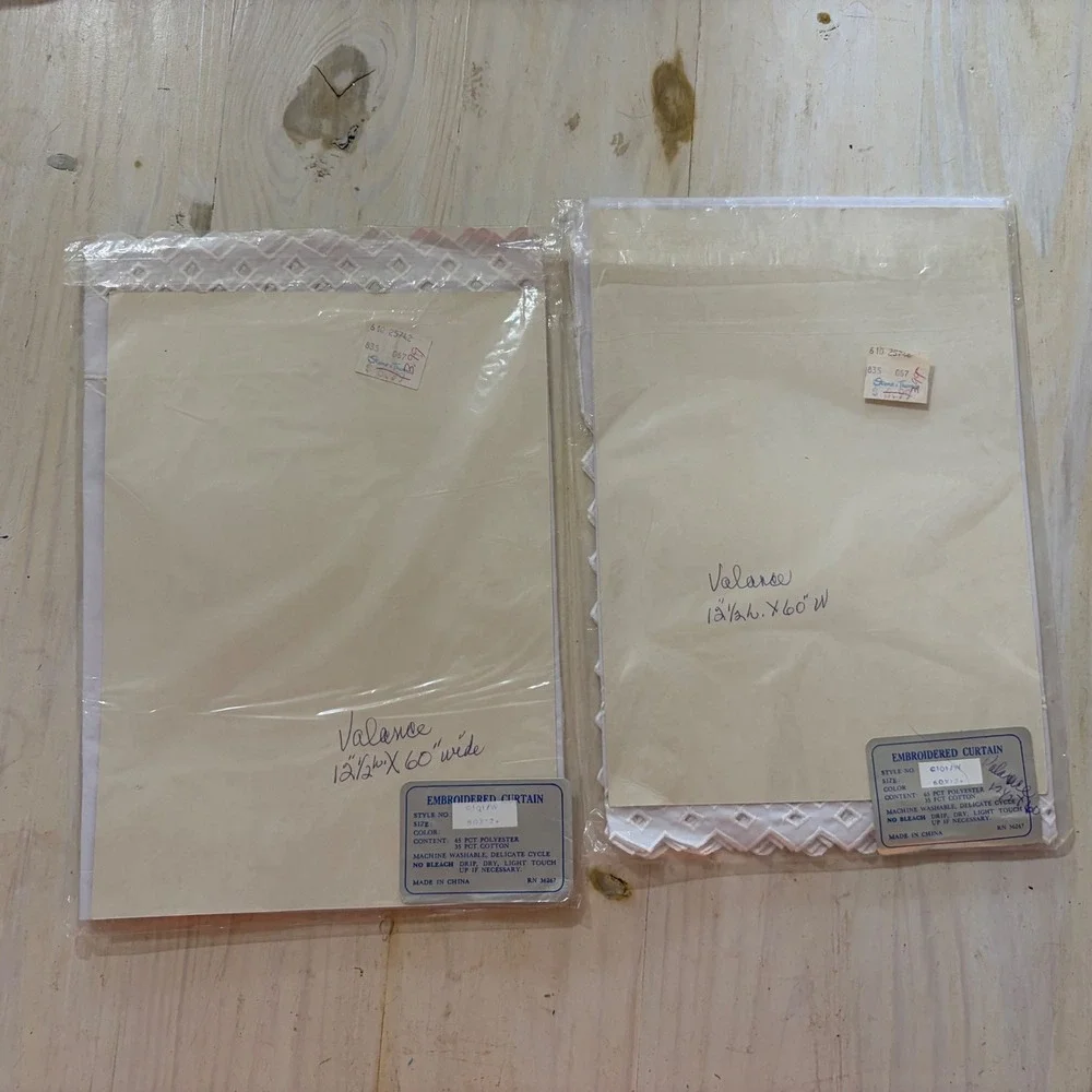 Set of 2 White Embroidered Eyelet Window Valances 60x12.5 Scalloped Edge